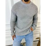 Elku Moda Kazak Oversize Çift Kat Zincir Örgü Naturel Pamuk Bol Kesim Tüylenmez Triko Kazak - Gri - XL