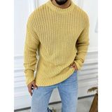 Elku Moda Kazak Oversize Çift Kat Zincir Örgü Naturel Pamuk Bol Kesim Tüylenmez Triko Kazak - Hardal - XL