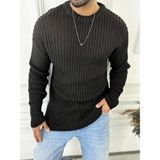 Elku Moda Kazak Oversize Çift Kat Zincir Örgü Naturel Pamuk Bol Kesim Tüylenmez Triko Kazak - Siyah