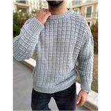 Elku Moda Kazak Oversize Kare Örgü Desenli Naturel Pamuk Bol Kesim Bisiklet Yaka Tüylenmeyen Salaş Triko - Çok Renkli - Standart