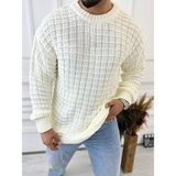 Elku Moda Kazak Oversize Kare Örme Desenli Naturel Pamuk Bol Kesim Tüylenmeyen Salaş Triko Kazak - Beyaz