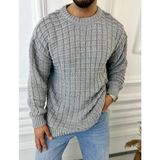 Elku Moda Kazak Oversize Kare Örme Desenli Naturel Pamuk Bol Kesim Tüylenmeyen Salaş Triko Kazak - Gri