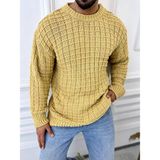 Elku Moda Kazak Oversize Kare Örme Desenli Naturel Pamuk Bol Kesim Tüylenmeyen Salaş Triko Kazak - Hardal