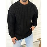 Elku Moda Kazak Oversize Kare Örme Desenli Naturel Pamuk Bol Kesim Tüylenmeyen Salaş Triko Kazak - Siyah