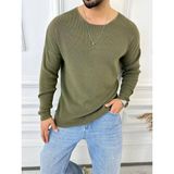 Elku Moda Kazak Oversize Örme Natural Pamuk Tüylenmeyen Kazak Salaş Tarz Triko Sweatshirt - Haki - Yeşil