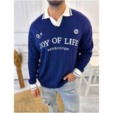 Elku Moda Kazak Oversize Polo Yaka Desenli Triko Yumuşak Dokulu Tüylenmez Salaş Nakış Detaylı Sweatshirt - Çok Renkli - Standart