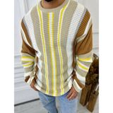 Elku Moda Kazak Oversize Renkli Örgü Desenli Naturel Pamuk Bol Kesim Salaş Triko Kazak - Kahverengi - XL