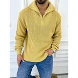 Elku Moda Kazak Oversize Tüylenmez Naturel Pamuk Fermuarlı Boğazlı Yaka Örme Triko Kazak - Hardal