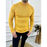 Elku Moda Kazak Slim Fit Tüylenmez Naturel Pamuk Triko Boğazlı Balıkçı Yaka Kazak - Sarı