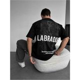 Elku Moda Labrador Hayvan Figür Baskılı Oversize Tişört - Arkası Köpek Desenli %100 Pamuklu Streetwear T-Shirt - Siyah