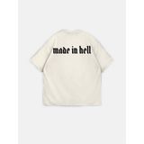 Elku Moda Made In Hell Slogan Gotik Oversize Tişört %100 Pamuklu Bisiklet Yaka T-Shirt Salaş Dökümlü Bol - Krem