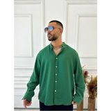 Elku Moda Müslin Kumaş Oversize Kesim Dik Yaka Salaş Pamuklu Gömlek Düğme Kapamalı Bol Kesim Gömlek - Yeşil