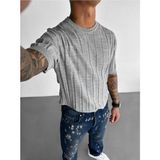 Elku Moda Old Money Style Erkek Slim Fit Dikey Çizgili T-Shirt Bisiklet Yaka Fitilli Triko Örme Tişört - Gri - XL