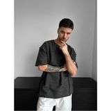 Elku Moda Oversize Eskitme Detaylı Yırtık Triko T Sfhirt Vintage Yıkamalı Streetwear Salaş Tişört - Gri