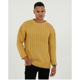 Elku Moda Oversize Kare Örgü Desenli Naturel Pamuk Kazak Bol Kesim Bisiklet Yaka Tüylenmeyen Salaş Kazak Triko - Çok Renkli - Standart