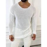 Elku Moda Oversize Örme Natural Pamuk Tüylenmeyen Kazak Salaş Tarz Triko - Beyaz - XL