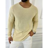 Elku Moda Oversize Örme Natural Pamuk Tüylenmeyen Kazak Salaş Tarz Triko - Krem - XL