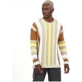 Elku Moda Oversize Renkli Örgü Desenli Naturel Pamuk Kazak Bol Kesim Salaş Şık ve Konforlu Triko - Çok Renkli - Standart