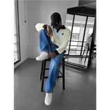 Elku Moda Premium Old Money Çizgili Polo Yaka Erkek Triko Kazak - Relaxed Fit Dokulu V Yaka Örgü Sweatshirt - Beyaz - XL