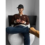 Elku Moda Premium Old Money Çizgili Polo Yaka Erkek Triko Kazak - Relaxed Fit Dokulu V Yaka Örgü Sweatshirt - Kahverengi