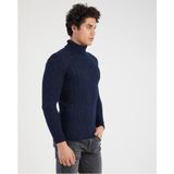 Elku Moda Slim Fit Erkek Kazak Desenli Örme Boğazlı Kazak Slimfit Balıkçı Yaka Triko - Lacivert
