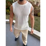 Elku Moda T-Shirt Pamuklu Fileli Tişört Oversize Tshirt Sıfır Kol Tişört Atlet - Beyaz