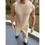 Elku Moda T-Shirt Pamuklu Fileli Tişört Oversize Tshirt Sıfır Kol Tişört Atlet - Krem