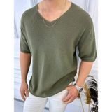 Elku Moda Tişört Örme Triko Tişört Nefes Alabilen Terletmez Oversize Bol Kesim Salaş T-Shirt - Haki - Yeşil