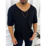 Elku Moda Tişört Örme Triko Tişört Nefes Alabilen Terletmez Oversize Bol Kesim Salaş T-Shirt - Siyah