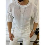 Elku Moda Tişört Örme Triko Tişört Nefes Alabilen Terletmez Oversize Bol Kesim Salaş T-Shirt TISORT2893 - Beyaz