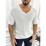 Elku Moda Tişört Örme Triko Tişört Nefes Alabilen Terletmez Oversize Bol Kesim Salaş T-Shirt - XL - Beyaz