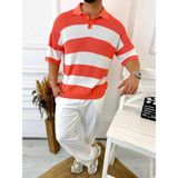 Elku Moda Tişört Örme Triko Tişört Nefes Alabilen Terletmez Oversize Tshirt Polo Yaka Salaş T-Shirt - Kırmızı