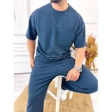 Elku Moda Tişört Terletmez Pamuklu Yumuşak Dokulu Oversize Tshirt Cepli Rahat Kesim Salaş Tişört - XL - Lacivert