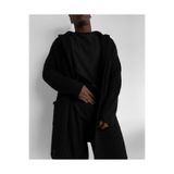 elkumoda Premium Oversize Selanik Örgü Erkek Hırka - Kapüşonlu Bornoz Yaka Uzun Triko Hırka