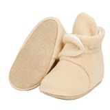 Ella Bonna Bebek Patiği Kaydırmaz Taban, Polar Bebek Panduf Organik Pamuk Astarlı, 6-12 Ay Pamuklu Yenidoğan Pandufu Ev Kreş Ayakkabı, Bebek Ayakkabısı, Bebek Peluş Ev Terliği Patik Basic Bej