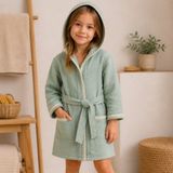 Ella Bonna Kapüşonlu Kız Erkek Bebek Çocuk %100 Pamuklu Bornoz Müslin Renk Seçenekli - Mint - 7-8 Yaş