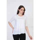Ella Camelia 042 Asimetrik Tül Detaylı Ekru Kadın Bluz