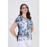Ella Camelia 19E034 Desenli Kısa Kol Lacivert Kadın Bluz