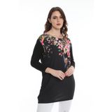 Ella Camelia 5010069 Çiçek Desenli Uzun Siyah Kadın Bluz