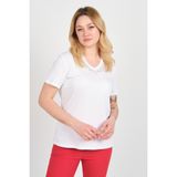 Ella Camelia Kadın Yakası Taş ve Süs Işlemeli Kısa Kollu Pamuklu Bluz 24E002 Beyaz - XL