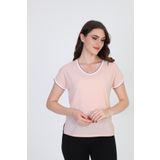 Ella Camelia Kadın Yakası Ve Kolları Simli Şerit Detaylı Bluz 5010022 Pudra