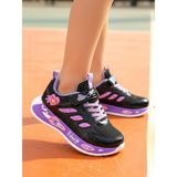 Ellaboni Kız Çocuk Parlak Simli Siyah Fuşya Spor Ayakkabı Rahat Hafif Esnek Taban Sneaker - Siyah - Lila