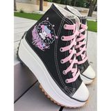 Ellaboni My Meldy Baskılı Siyah Yüksek Taban Bilekli Spor Ayakkabı Sneaker - Siyah-Fuşya