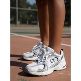 Ellaboni Unisex Beyaz Siyah Günlük Rahat Hafif Çocuk Yürüyüş Koşu Spor Ayakkabısı - Gümüş