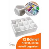 ellahomedekor 12 Bölmeli Çekmece İçi Düzenleyici Çok Amaçlı Pratik Takı Çorap Kravat Eşarp Gardrop Organizer Kutu