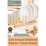 ellahomedekor Çok Amaçlı Düzenleyici Bulaşıklık Plak Tabak Kitap Mutfak Organizer 6 Bölmeli Bambu Tabak Standı