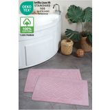 Ellaline 2'li Ayak Havlusu %100 Pamuk Sertifikalı, Taş Ve Çizgili Desenli Jakarlı Banyo Paspası Pembe 50x70cm