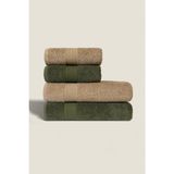 Ellaline 4'lü Banyo Havlusu Seti %100 Pamuk Sertifikalı Vücut - Baş, Çeyizlik 50X90 - 70X140 Bej Yeşil - 70 x 140 cm - 50 x 90 cm - Bej - Yeşil