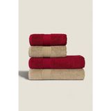 Ellaline 4'lü Banyo Havlusu Seti %100 Pamuk Sertifikalı Vücut ve Baş | Çeyizlik 50X90 70X140 Bordo Bej - 70 x 140 cm - 50 x 90 cm - Bej - Bordo