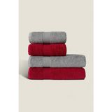 Ellaline 4'lü Banyo Havlusu Seti %100 Pamuk Sertifikalı Vücut ve Baş | Çeyizlik 50X90 - 70X140 Bordo - Gri - 70 x 140 cm - 50 x 90 cm - Gri - Bordo